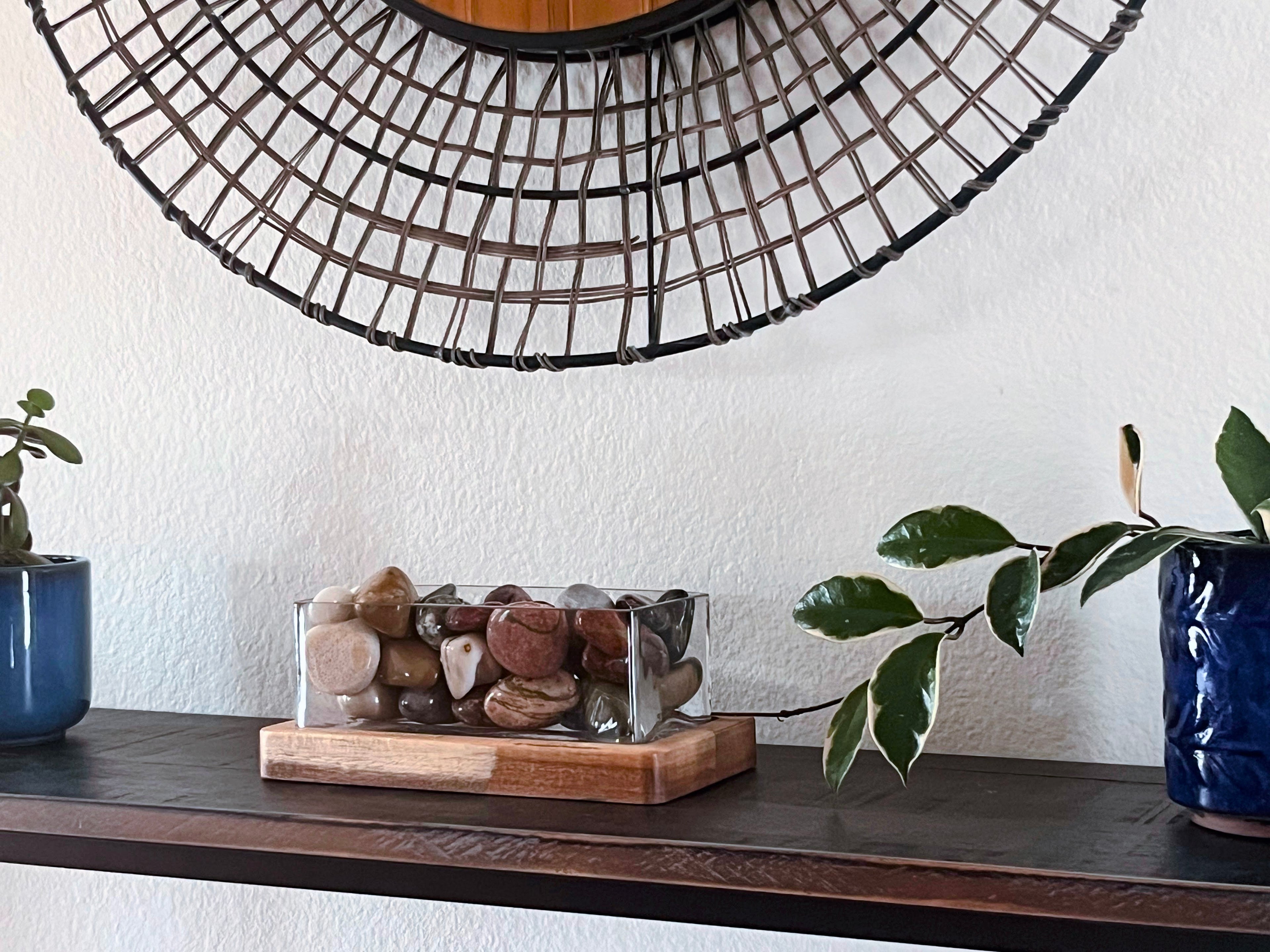 Signature Horizontal Glass Display with Tumbled Stones