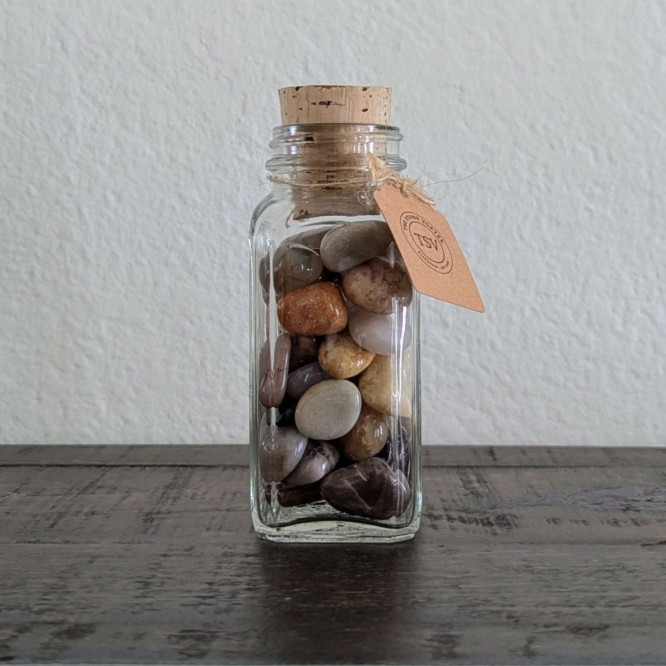 250g Small Tumble Polished Stones in Cork-Top Glass Jars