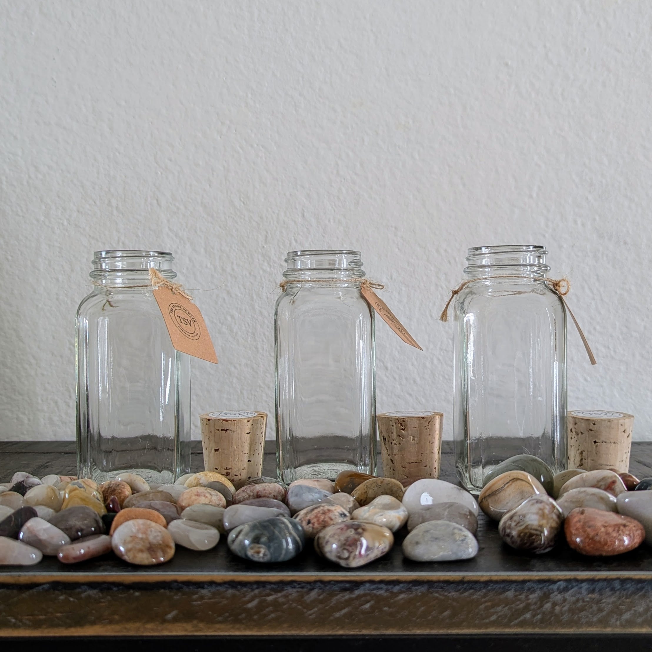 250g Medium Tumble Polished Stones in Cork-Top Glass Jars