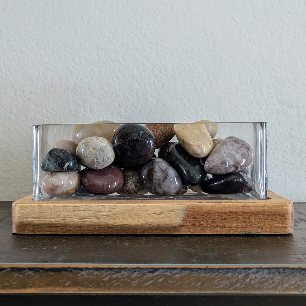 Signature Horizontal Glass Display with Tumbled Stones