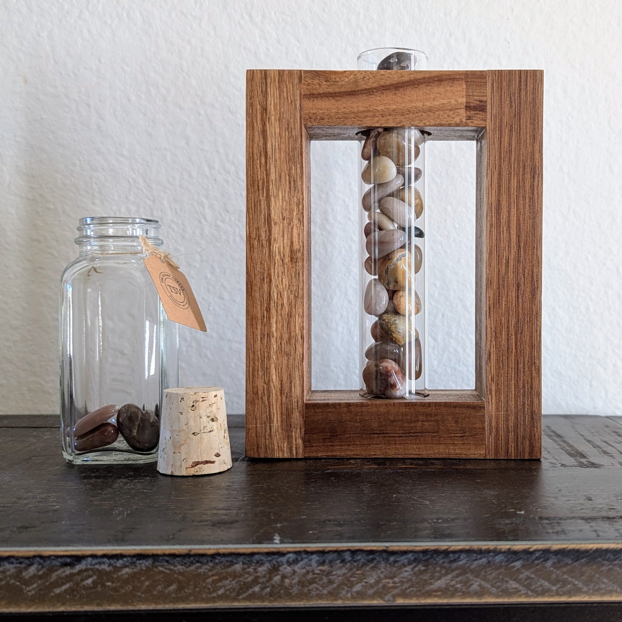 Wooden Frame Display with Tumbled Stones